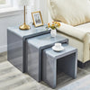 Nest of 3 Tables Grey Tempered Glass Top White High Gloss Side End Coffee Home