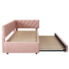 3ft Single Velvet Daybed with Trundle Bed, Upholstered Sofa Bed 90x190cm Pink