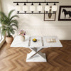 Extendable Dining Table with Marble Pattern White Console Table with X Legs