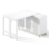 Rotating Extendable Dining Table Sideboard Storage Cabinet w/ Glass Doors, White