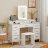 Dressing Table with LED Light and Mirror, Vanity Desk with 10 Drawers, White