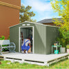 Outsunny 9 x 6FT Galvanised Garden Storage Shed with Sliding Door, Light Green