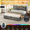 Upholstered Ottoman Storage Bed Frame Double with Storage Headboard & LED, Grey