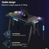 LED Gaming Desk Computer Table Workstations w/ Headphone Hook & Cup Holder Black