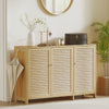 Bamboo Shoe Cabinet with Louvered Doors, 14 Pairs Footwear Cupboard for Hallway