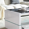 Coffee Table White High Gloss 2 Tier Black Galaxy Glitter Glass Top Rectangle