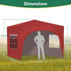 Pop Up Gazebo 3X3M Awning Canopy Party Tent Marquee 4 Sides Garden Outdoor Red