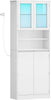 Kitchen Pantry Cupboard LED Tall White Storage Cabinet Glass Doors Shelves 170cm