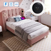 UPHOLSTERED BED 3FT SINGLE BED FRAME WITH WOOD SLATS & WINGED HEADBOARD, PINK
