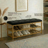 2-Tier Velvet Top Bamboo Gold Metal Shoe Rack Stand Shoe Storage Shelf Hallway