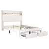 Modern Double Bed with Storage Drawers, LED Lighting & Charging, Linen, Beige