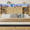 4ft6 Double Wooden Bed Frame with Storage Headboard, LED Light & Rattan Drawers