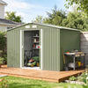Outsunny 9 x 6FT Galvanised Garden Storage Shed with Sliding Door, Light Green