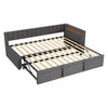 Daybed 3ft Sofa Bed w/ Trundle, RGB LED Lights & Charging Station, Velvet, Grey