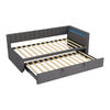Daybed 3ft Sofa Bed w/ Trundle, RGB LED Lights & Charging Station, Velvet, Grey