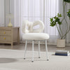 White Dressing Stool Bowknot Backrest Boucle Makeup Vanity Seat Chair Metal Legs