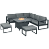 6pcs Outdoor Furniture Set, Garden Corner Sofa with Fire Pit Table, Aluminium
