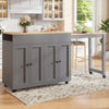 Extendable Bar Table 118-180cm, Kitchen Trolley Cart w/ 4 Doors, Shelves, Grey