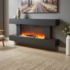 Black Wall Mounted Electric Fire with LED Light 52" Suite Fireplace Heater Flame