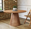 Round Natural Solid Acacia Wood Dining Table - Wooden Fluted Design Base - 120cm