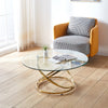 90cm Round Tempered Glass Coffee Table with Gold Chrome Leg for Living Room