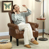 Upholstered Modern Accent Chair, Armchair with Wood Legs, Brown
