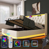 Upholstered Double 4ft6 Ottoman Bed Frame with RGB LED Lights, Hydraulic Storage