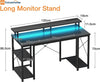 Gaming Desk with LED Lights, 120x50 cm Computer desk with Power Outlets, Gaming