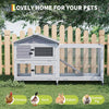 2-Story Wooden Rabbit Hutch Chicken Coop with Wheel and Roof Outdoor Bunny Cage