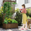 Wooden Raised Bed with Trellis Set of 2 Planter Box Lattice for Climbing Plants