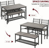 Dining Table Set for 4,Rectangular Table with Upholstered Chairs& Storage Benche