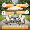 4 Seater Garden Dining Set with Parasol – Cream Folding Patio Table & Chairs Out