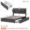 King Bed Frame Grey Upholstered Wooden Slatted Bed Frame with Storage, 3 Drawers