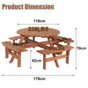 Garden Picnic Table Wooden Round Bench Set 8 Seater W/ Parasol Hole Outdoor