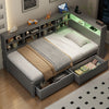 3FT Wooden Bed Frame with Drawers Bookcase, Storage Headboard & LED Lights, Grey