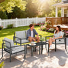 5 Piece Garden Furniture Set, Metal Garden Sofa Set with Cushions, Light Grey