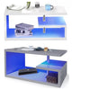 Wooden Coffee Table With Storage Sofa End Table LED Light Living Room