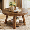 Round Solid Wood Coffee Table, 2-Tier Farmhouse Center Table for Living Room