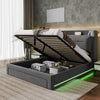 Ottoman Storage Gas Lift Bed Frame Upholstered Bed with LED 5 ft King Size Bed