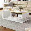 Coffee Table with LED Light & Glass Top White With Drawer Living Room Furniture