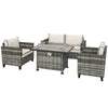 5 PCs Rattan Garden Furniture Set with Fire Pit Table Loveseat Sofa Grey