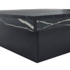 Square Coffee Table w/ 4 Sliding Drawers & Marble Look, 90x90x25cm, Modern Black