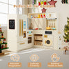 Corner Kitchen Playset Wooden Kids Pretend Play Kitchen w/Fridge-Beige