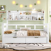 Single Bed Frame w/ 2 Storage Drawers, Bookcase Headboard & Guardrail, 90x190cm