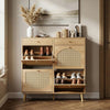 Bonnlo Rattan 4-Bin 2-Drawer Shoe Cabinet, Wide, Adjustable