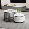 Round Nesting Coffee Table Set of 2 End Tables with Storage Drawers Space-saving