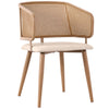 Mid-Century Dining Chairs Set of 2, with Rattan Backrest and Upholstered PU Seat