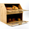 3 Compartment Bamboo Bread Bin Loaf Double Layer Storage Rack Box With Drawer