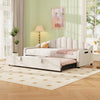 Daybed with Trundle Under Bed Guest 3ft Beige Upholstered Bed for Kids, Adults