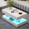 High Gloss LED Coffee Table Modern White Marble 2 Tiers Rectangle Tea Table